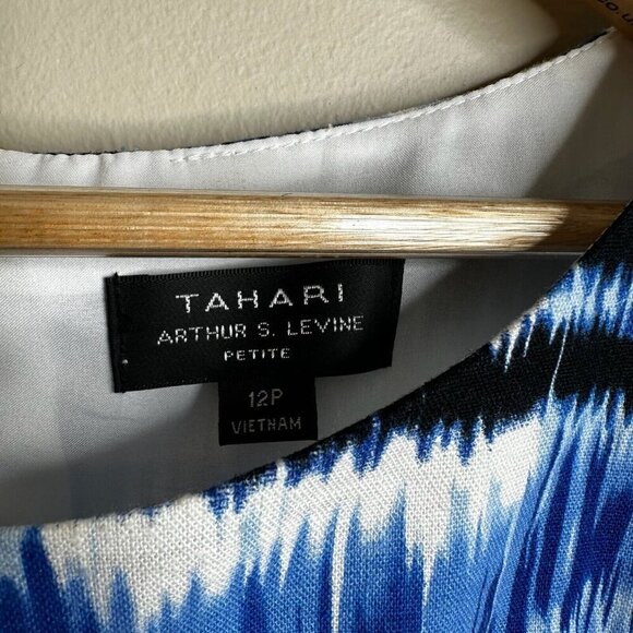 Tahari Sleeveless Midi Dress Sz 12P Blue‎ Abstract Stripe Coastal Summer Fitted - Picture 7 of 14
